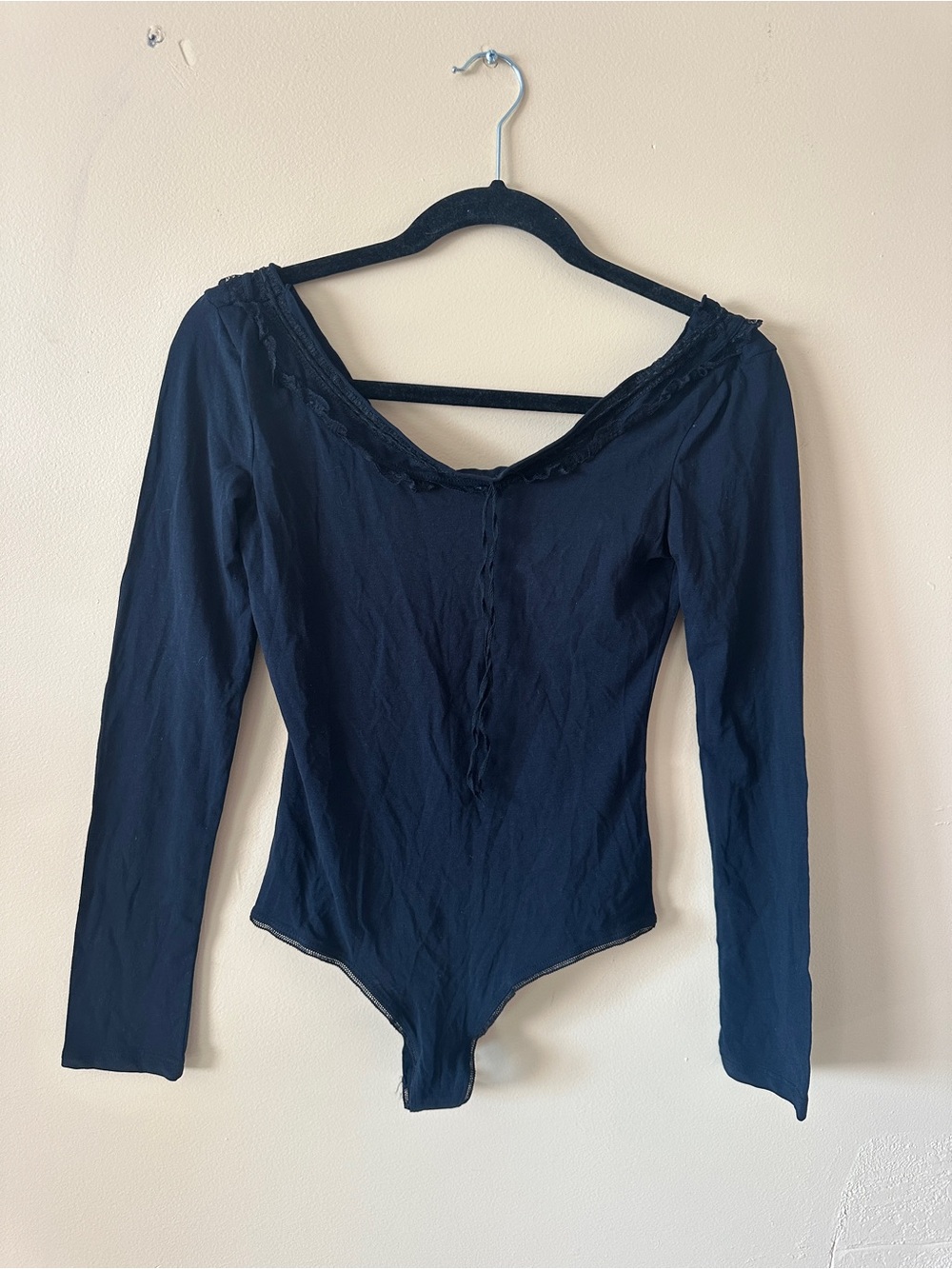 NWT Kikiriki black off shoulder lace trim bodysuit